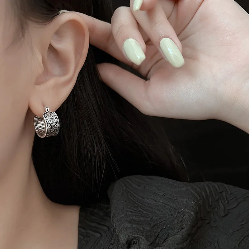 925 Sterling Silver Textured Flower Earrings – Gothic Vintage Sterling Silver Earrings Qme