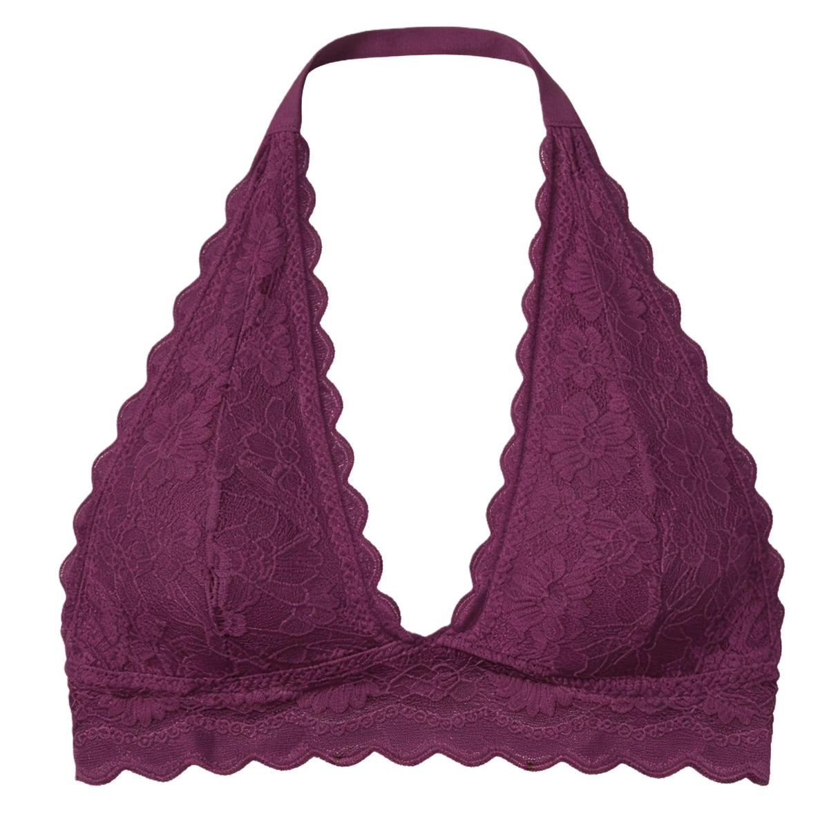 Zeriluna Lace Minimizer Bra – Halter Neck, Full Coverage, Wire Free Minimizer Bra Qst Burgundy 2XL