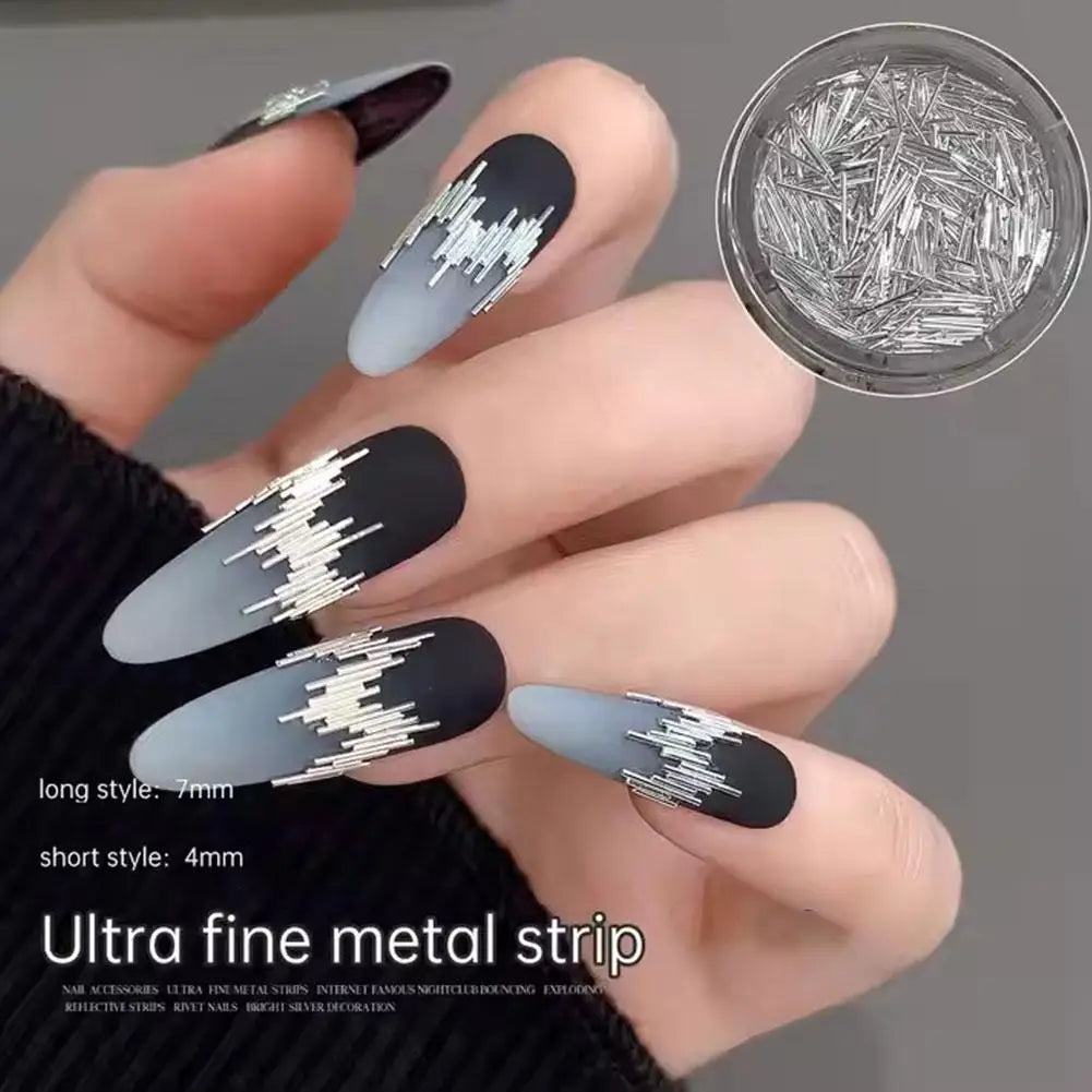 Gloss Silver Metal Strip Nail Art Decorations – Reflective 3D Nail Art Strips Qme