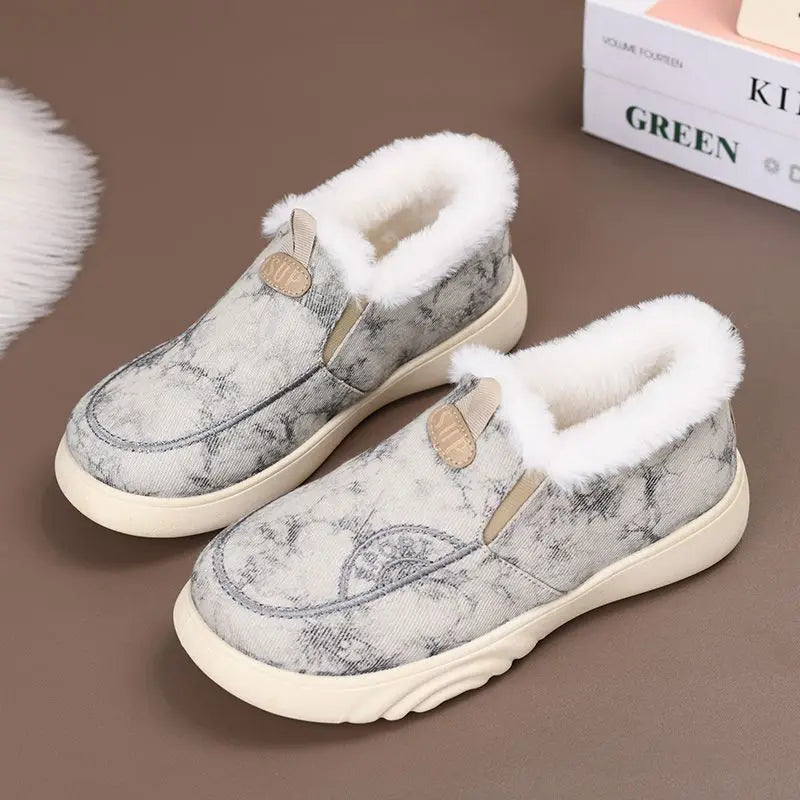 Women's Winter Warm Slip-On Fur-Lined Ankle Snow Boots Women's Ankle Boots Qst Grey 36