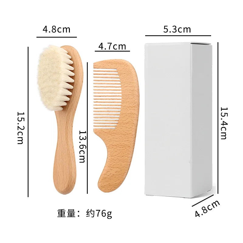 Baby Beech Wood Comb & Soft Wool Bath Brush Set | Qme Baby Grooming Set Qme YELLOW