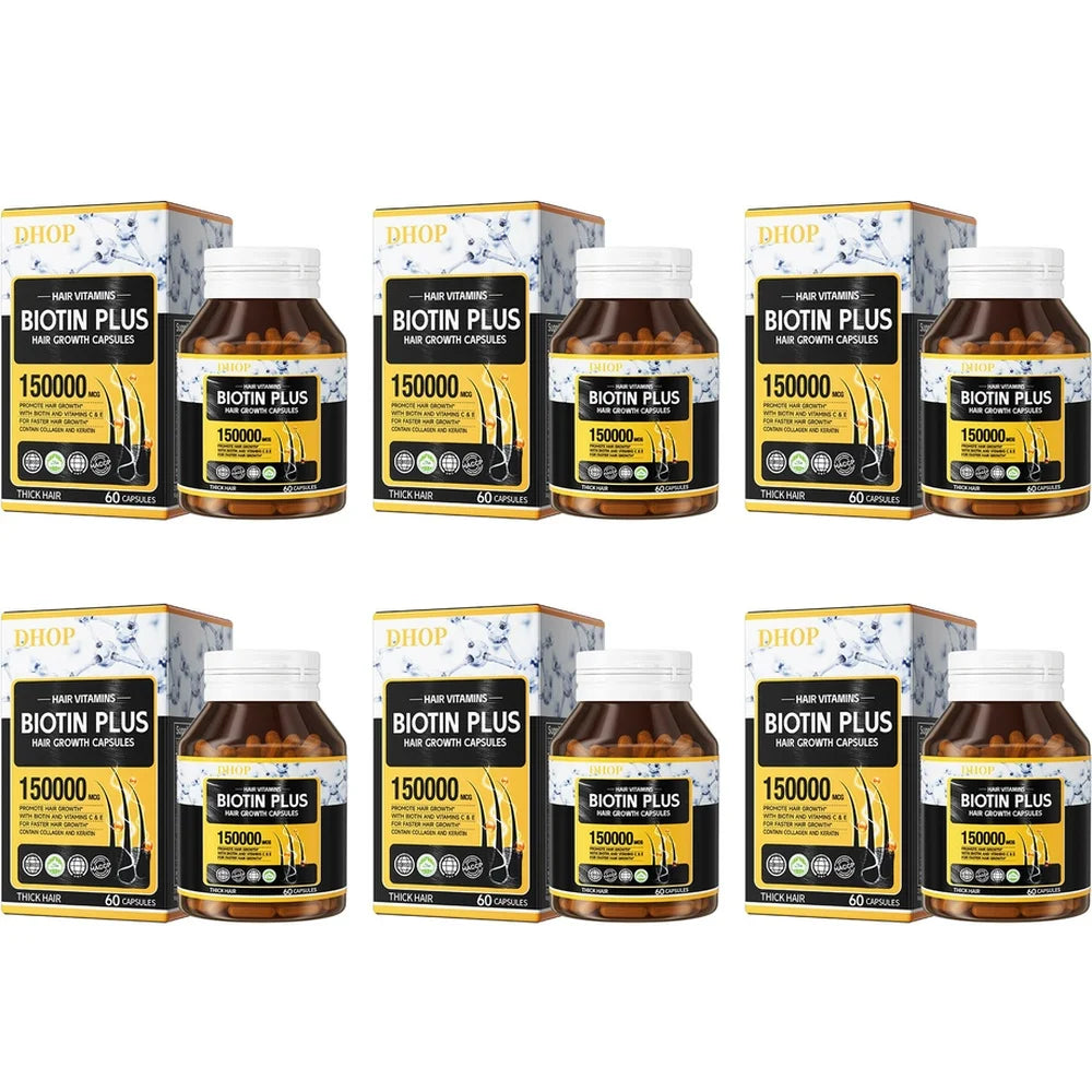 Biotin Plus Hair Capsules – Collagen, Keratin & Vitamins A C E B12 Hair Growth Supplement Qst 6 bottles