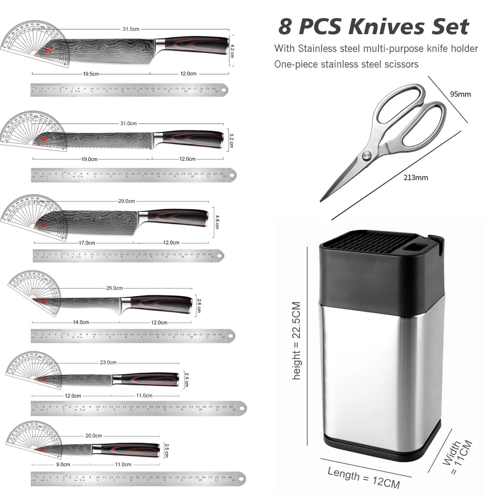 XITUO 8-Piece Kitchen Knife Set with Block & Scissors Kitchen Knife Set Qst