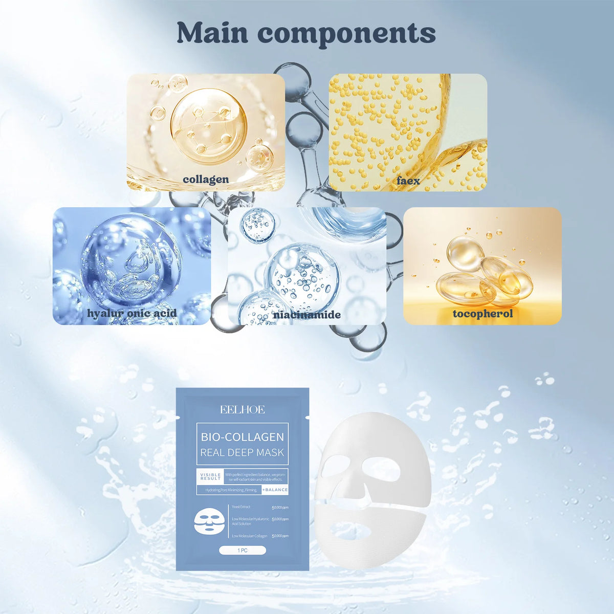 Eelhoe Hydrolyzed Collagen Sheet Mask – Deep Moisturizing Face Collagen Sheet Mask Qst