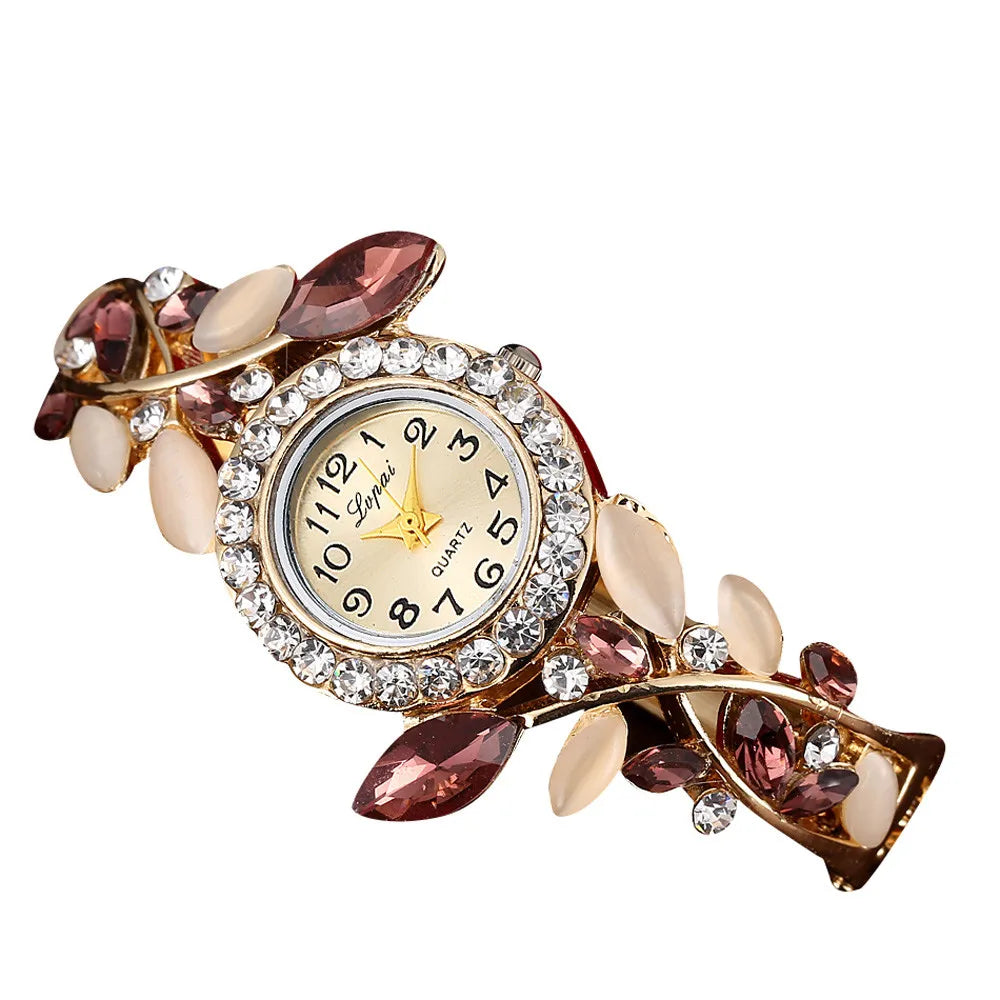 Girls Flower Alloy Band Stainless Steel Quartz Watch Fashion Quartz Watch Qme