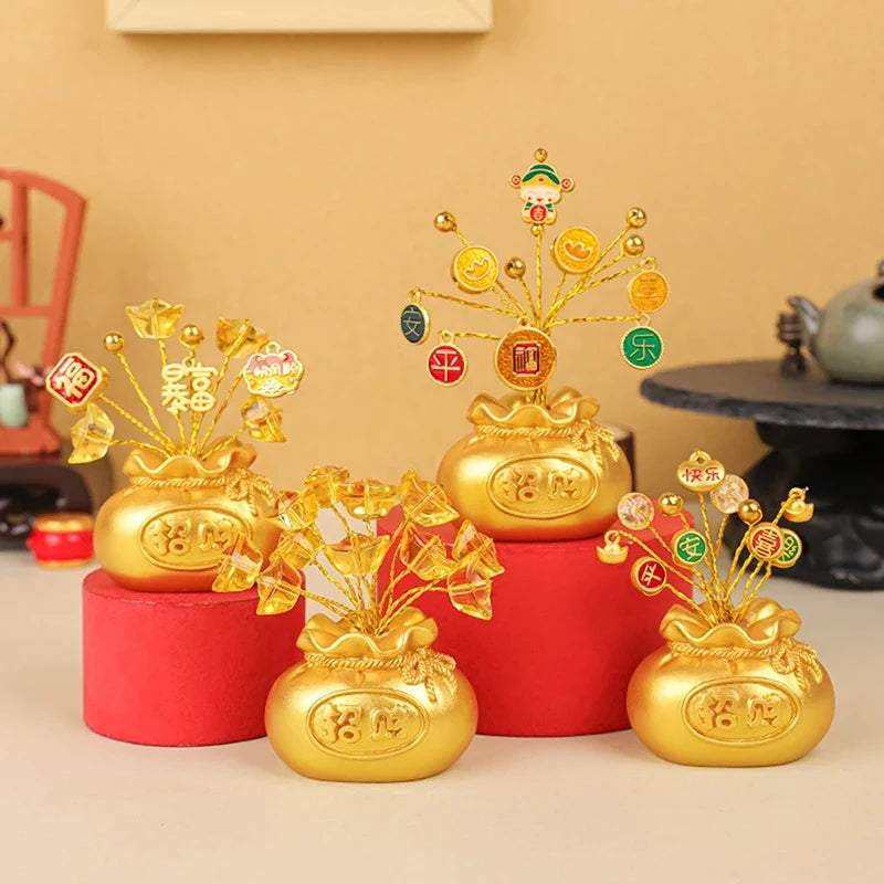 Feng Shui Money Tree Fortune God Miniature Resin Statue Decorative Figurine Qme