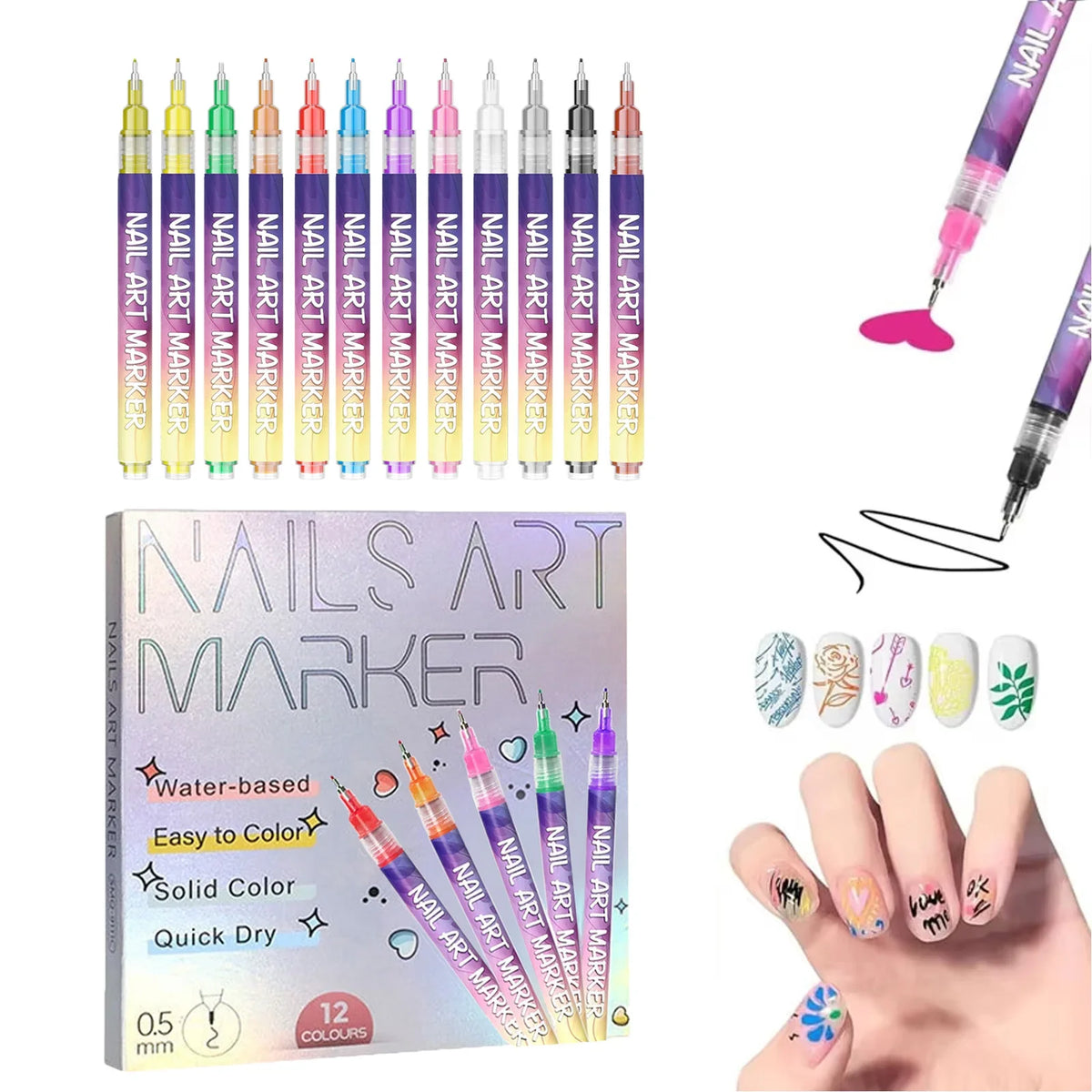 Nail Art Graffiti Pen – DIY Fine Line Abstract Nail Painting Nail Art Pen Qme