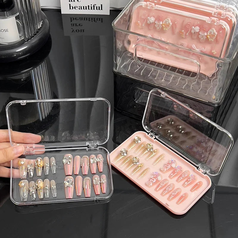 Clear Plastic Press-On Nail Storage Box with Lid | 4 Colors Nail Storage Box Qme