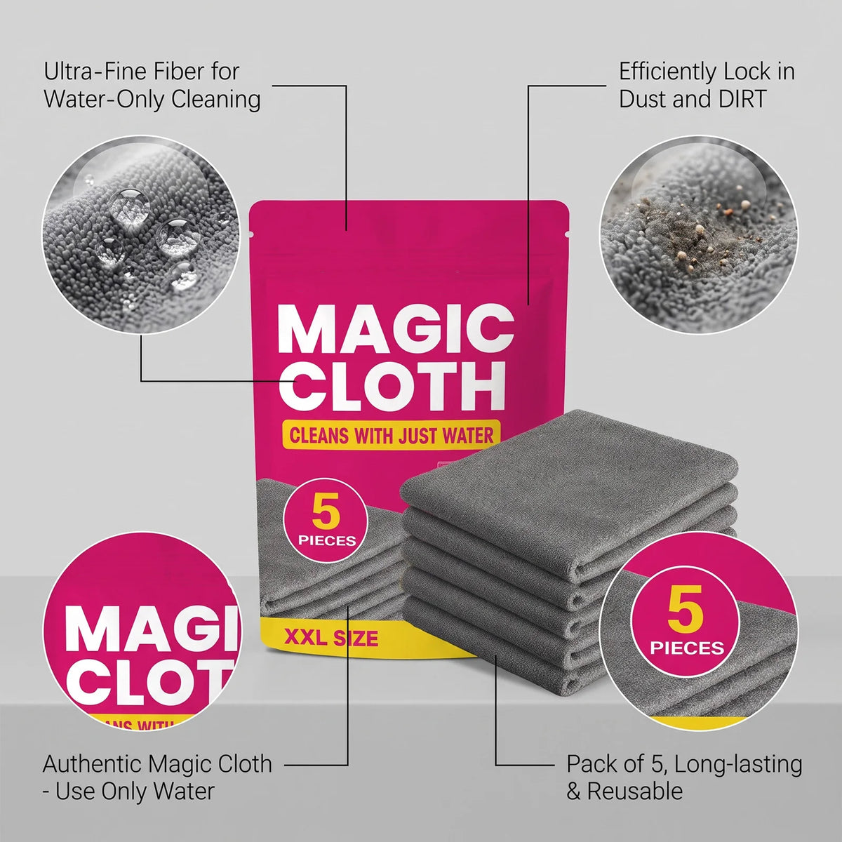 5-Pack Magic Microfiber Cleaning Cloths – Multi-Surface Microfiber Cleaning Cloth Qst