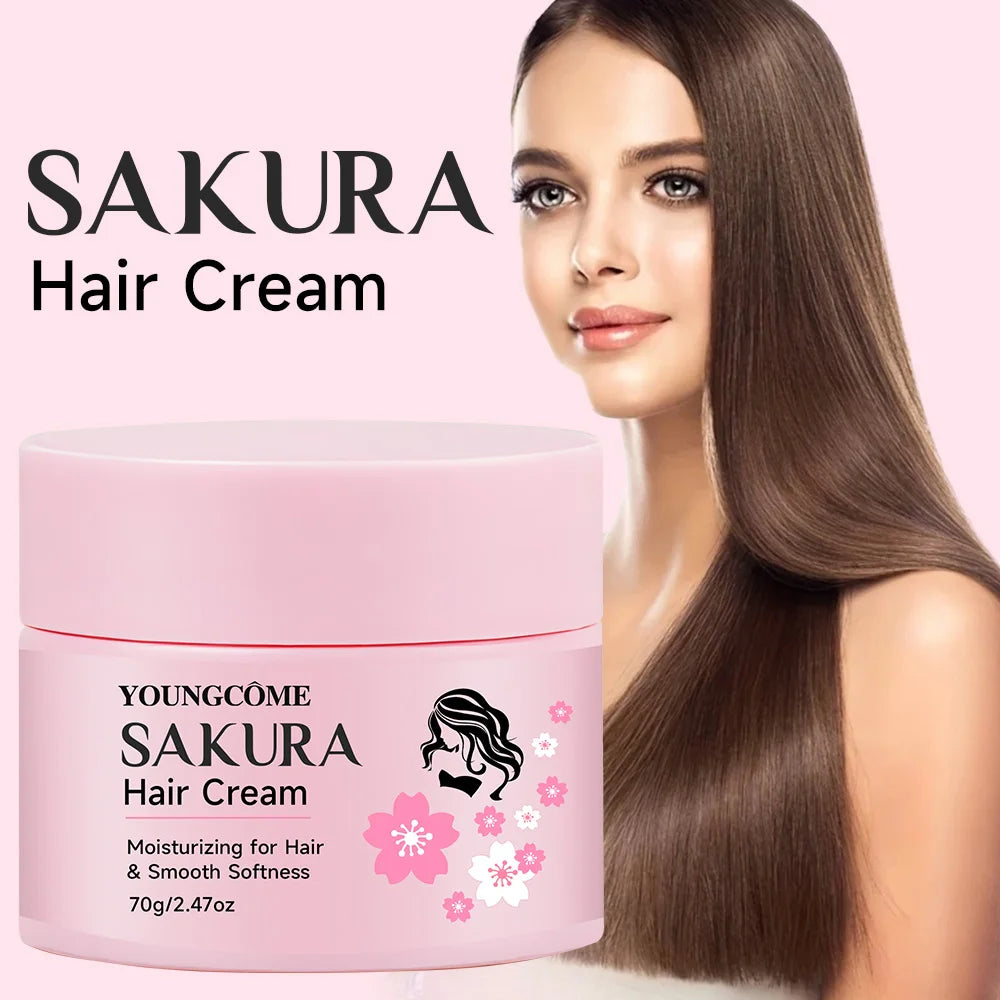 YOUNGCOME Cherry Blossom Hair Mask – Smooth Frizzy Hair 70g Hair Mask Treatment Qst