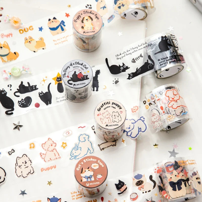 Cute Pets Washi Tape 2m Roll – PET Masking Tape for Crafts Decorative Washi Tape Qme
