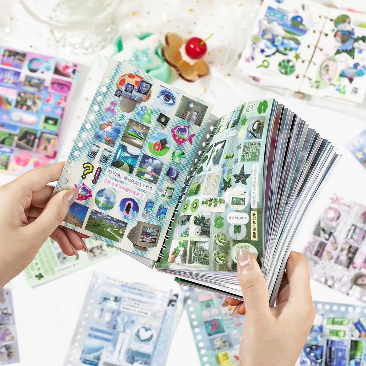 Kawaii Die Cut Coil Sticker Book – Time Series Scrapbook Sheets Decorative Sticker Book Qme