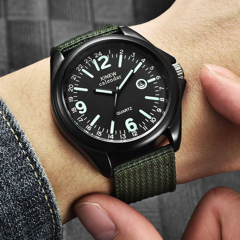 Men's Luminous Quartz Watch | Canvas Strap & Calendar Men's Quartz Watch Qme