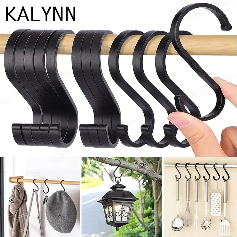 Heavy Duty Aluminum S Hooks Flat Hangers 12pcs | 9cm Black S Hook Hangers Qme