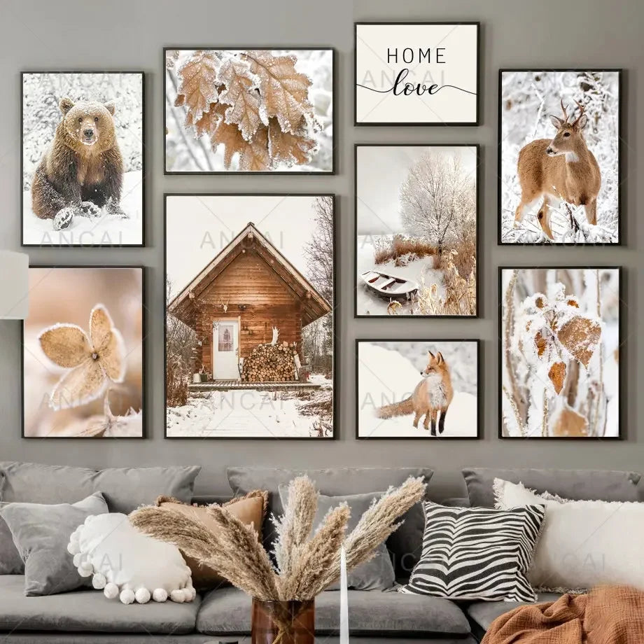Forest Winter Landscape Canvas Wall Art – Snow & Animal Print Canvas Wall Art Qst