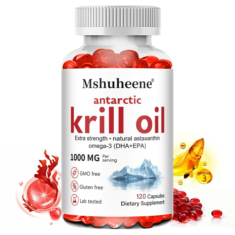 Krill Oil 1000mg Capsules – Omega-3 EPA DHA Astaxanthin Krill Oil Supplement Qst