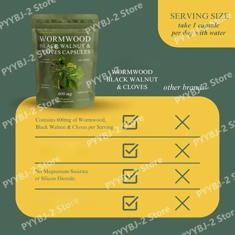 Wormwood Black Walnut Cloves Capsules 600mg | 60 Vegan Caps Herbal Supplement Qst
