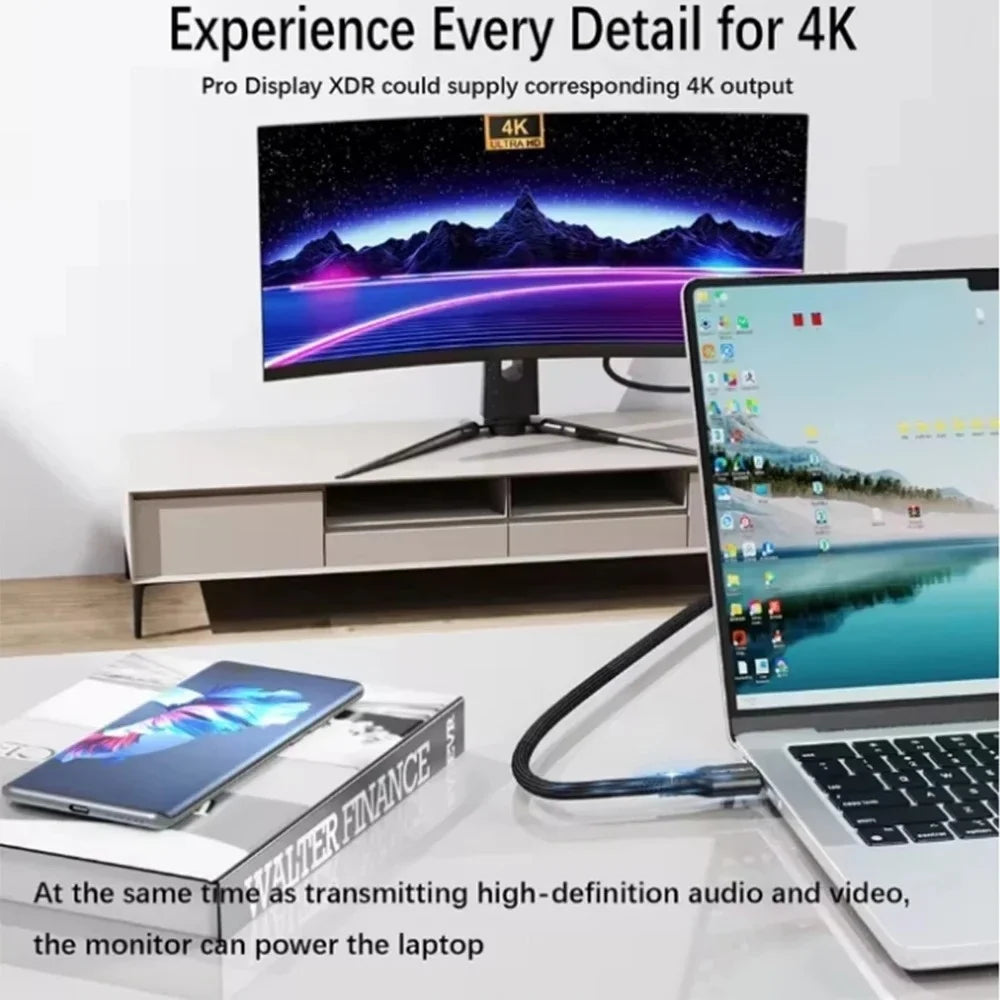 USB 3.2 20Gbps Type-C Cable 240W 5A Fast Charging 4K 60Hz USB-C Cable Qme