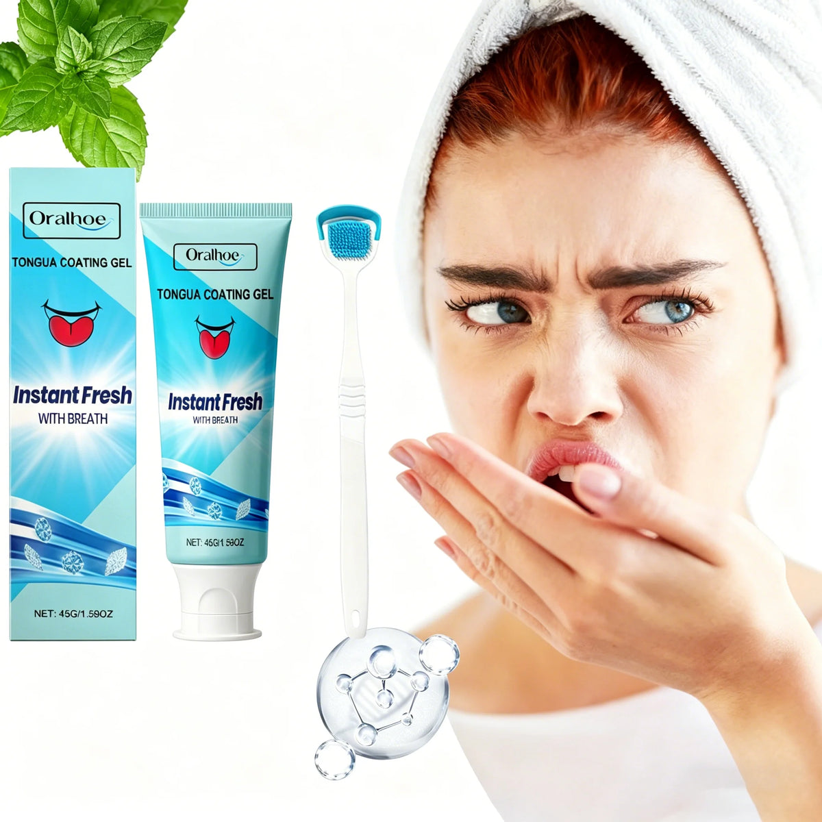 Oralhoe Tongue Cleansing Gel & Scraper Set | Fresh Breath Tongue Cleansing Gel Qst