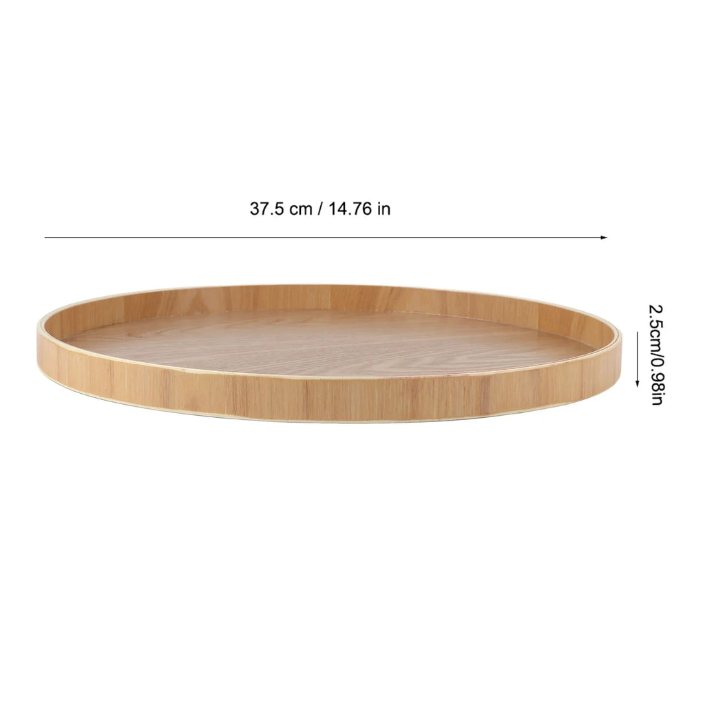 Round Solid Wood Serving Tray 14.76" – Tea, Coffee & Snack Tray Wooden Serving Tray Qme