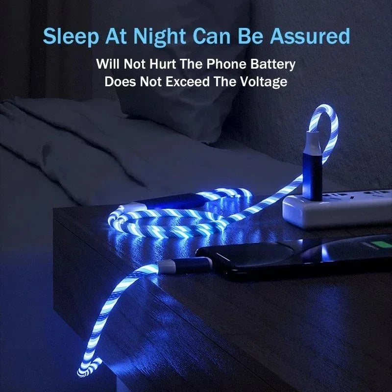 LED Glow Fast Charging Cable USB-C & Micro USB 3A | 4 Colors LED Charging Cable Qme