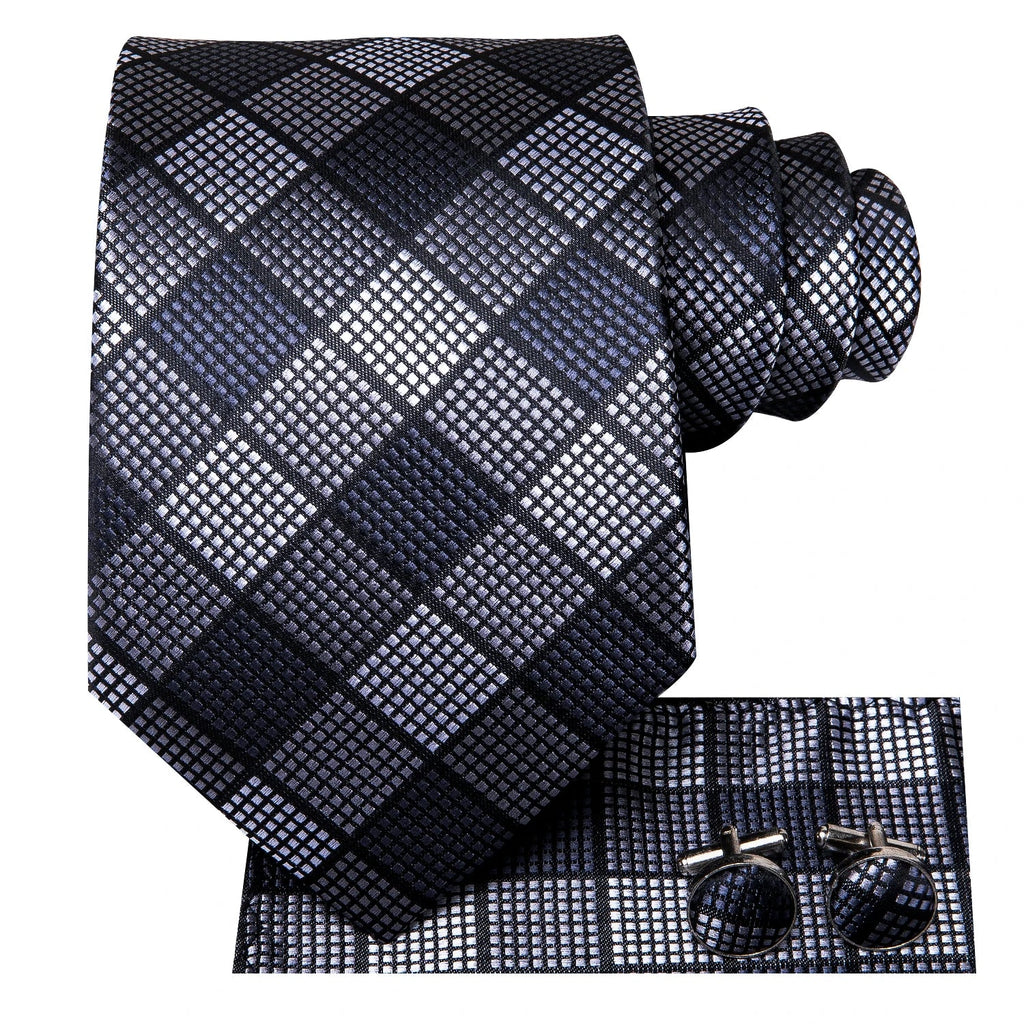 Hi-Tie Plaid Geometric Necktie, Pocket Square & Cufflinks Set Necktie & Cufflinks Set Qme