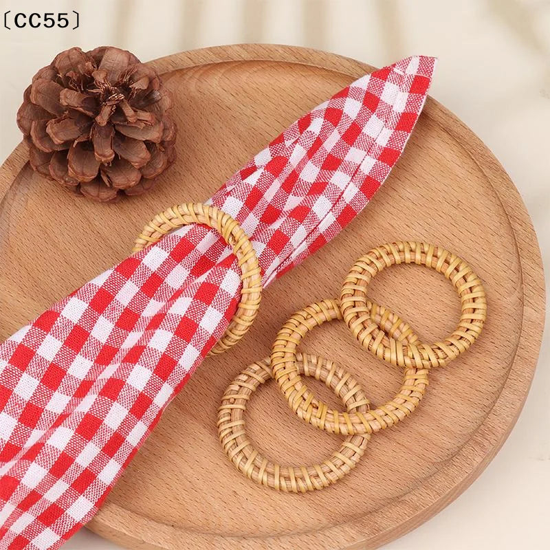 12pcs Bohemian Rattan Napkin Rings – Rustic Woven Holders Napkin Rings Qst