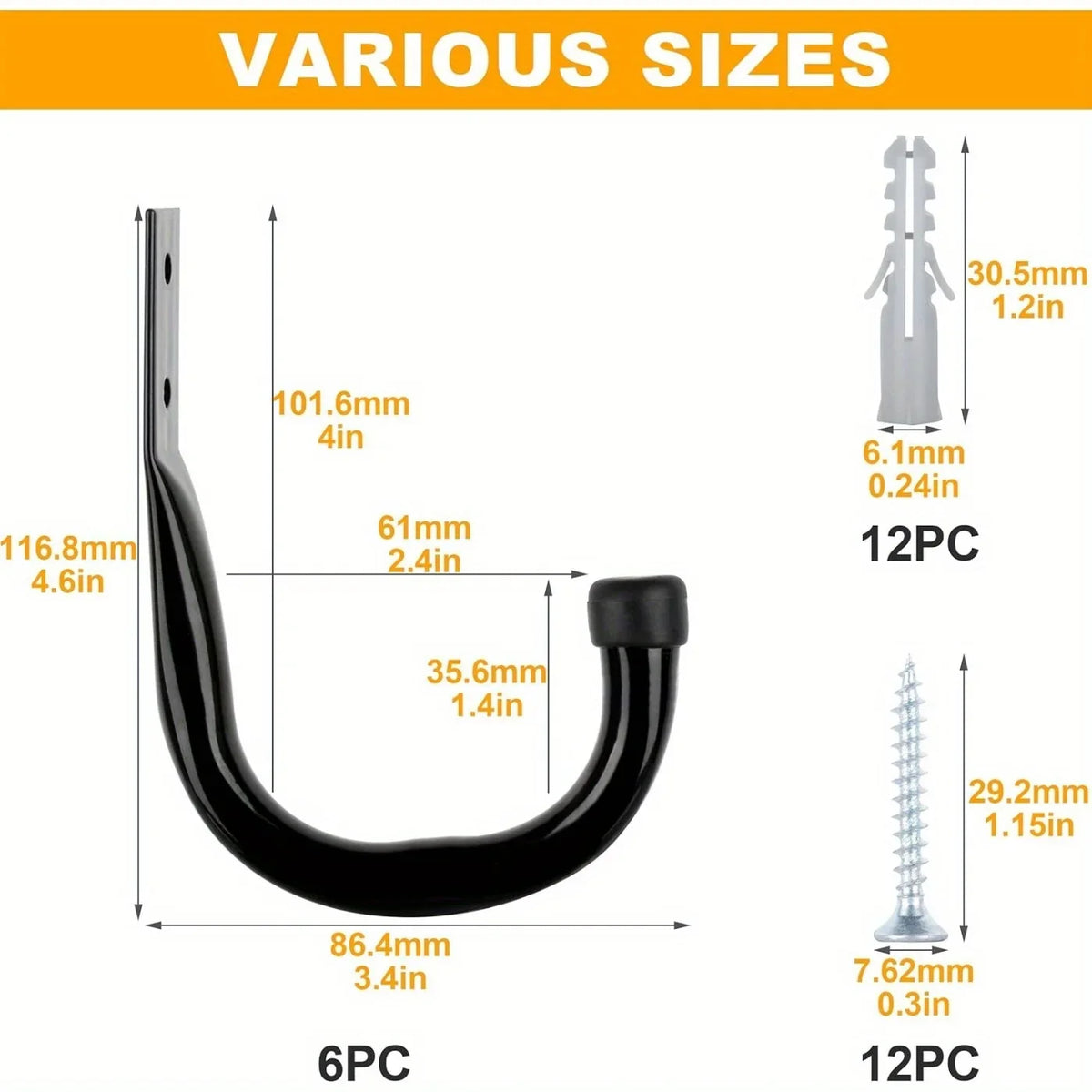 Heavy-Duty Carbon Steel J-Hook Wall Hooks for Garage Storage Garage Wall Hooks Qme