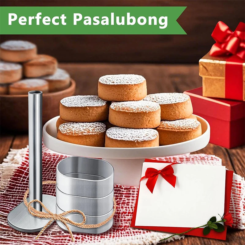 Stainless Steel Polvoron Molder & Pastry Ring Mold with Pusher Pastry Baking Mold Qst