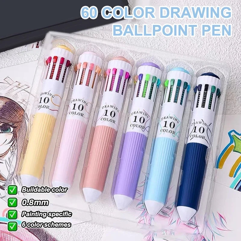 60-Pack Cartoon Ballpoint Pens Multicolor Soft Grip Set Ballpoint Pen Set Qme