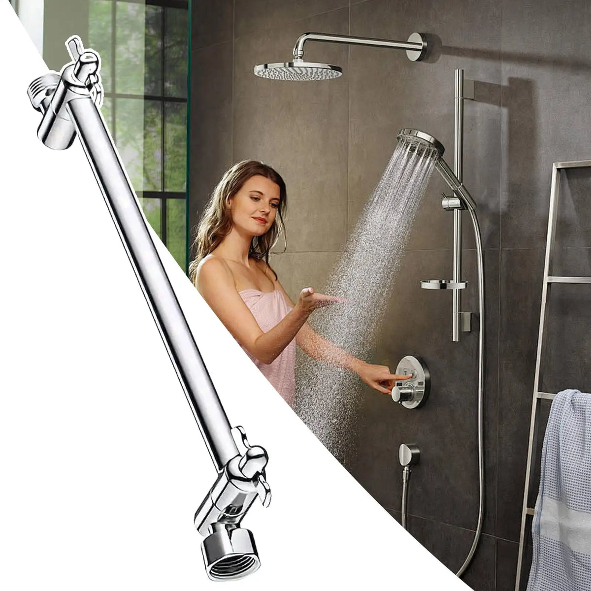 304 Stainless Steel Shower Arm Extension & Head Extender Shower Arm Extension Qme