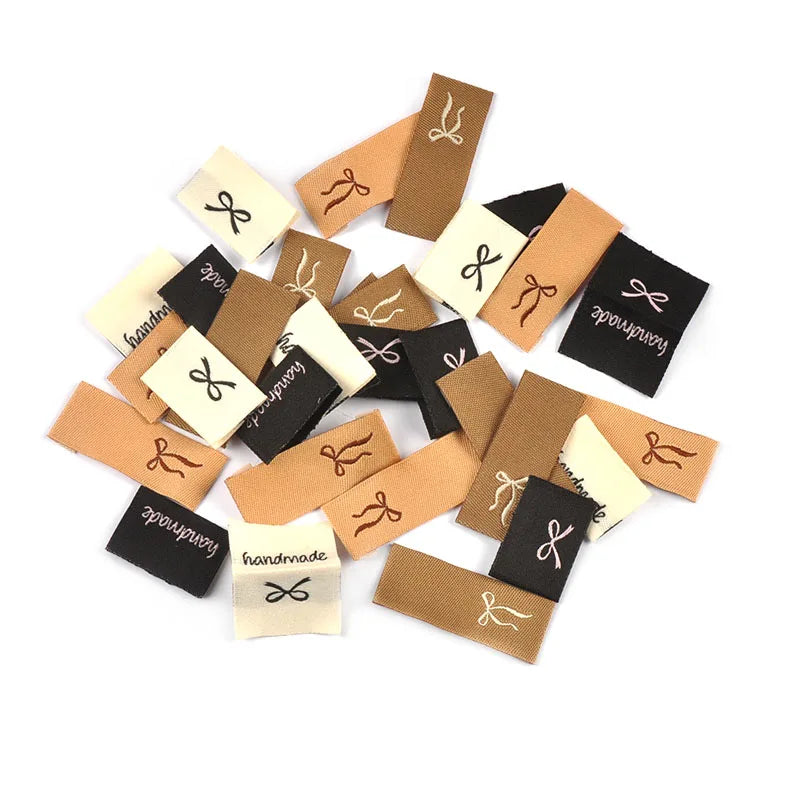 Rectangle Embroidered Bow Cloth Labels for Sewing – 15 Pack Embroidered Sewing Labels Qme