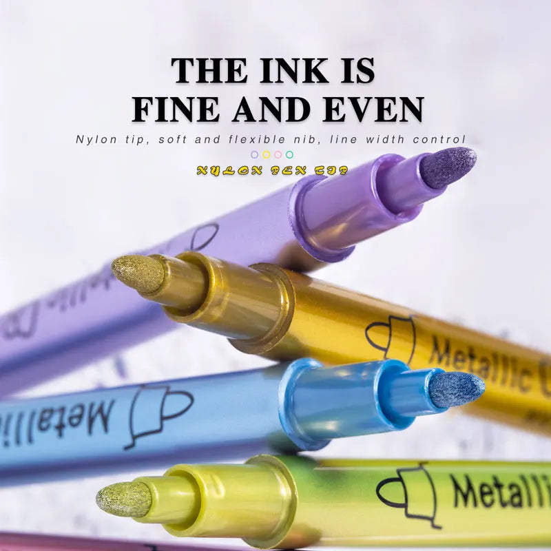 24 Colors Metallic Marker Pens – Waterproof Permanent Paint Pens Metallic Paint Markers Qme
