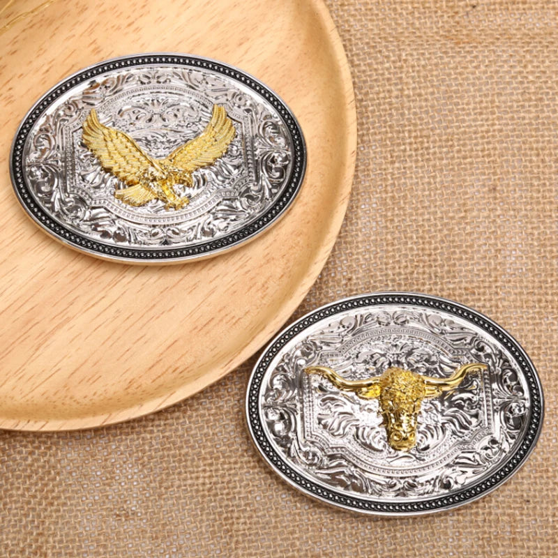 Western Belt Buckle Longhorn Bull Eagle Alloy Gold Cowboy Western Belt Buckle Qst
