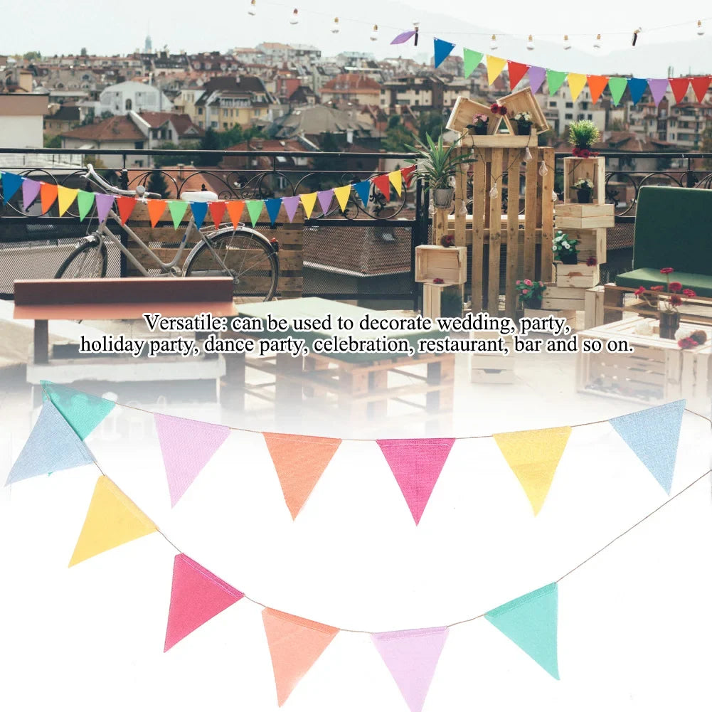 Multicolor Double-Sided Bunting Pennants – Cotton Linen Wedding Flags Party Bunting Flags Qme