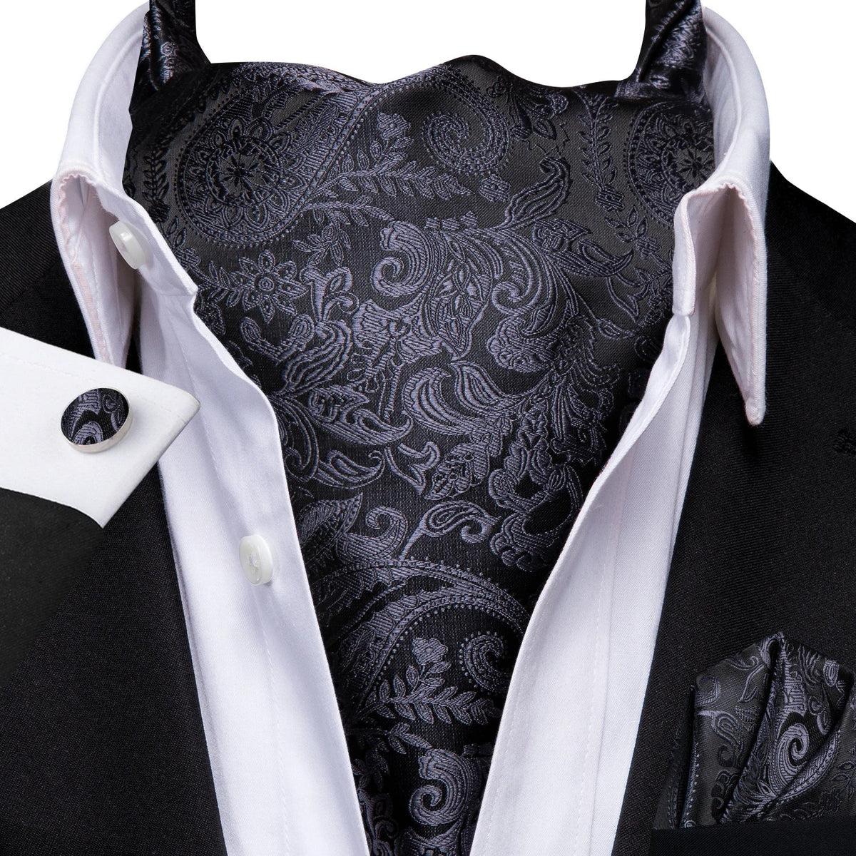 Men's Paisley Cravat Ascot Set with Cufflinks & Handkerchief Cravat Ascot Set Qme LDAS1170
