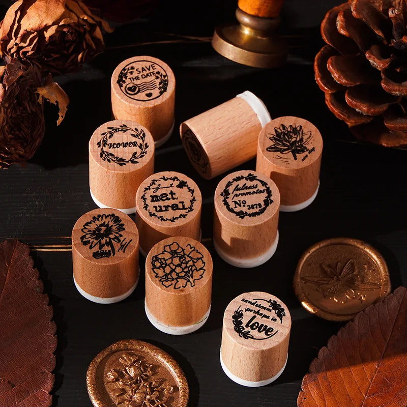 Wooden Rubber Stamp Set – Floral & Week Text DIY Scrapbooking Wooden Rubber Stamp Qme