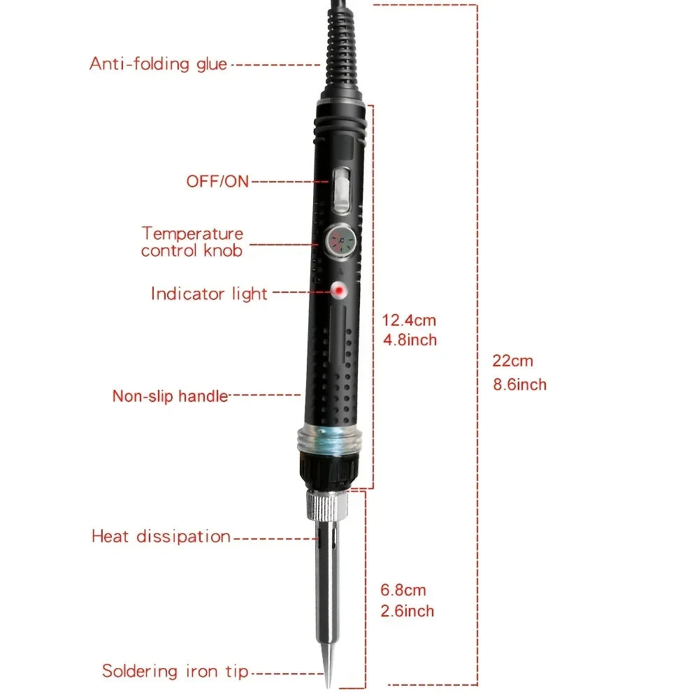 60W Adjustable Soldering Iron Kit 200–450°C with On/Off Switch Soldering Iron Kit Qme