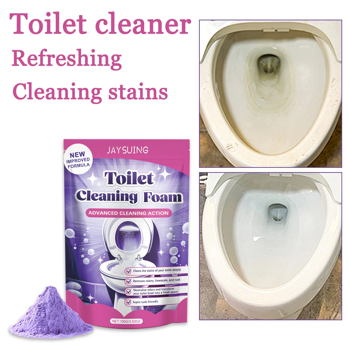 Jaysuing 100g Toilet Cleaner Powder – Descaling & Deodorizing Toilet Cleaner Powder Qst