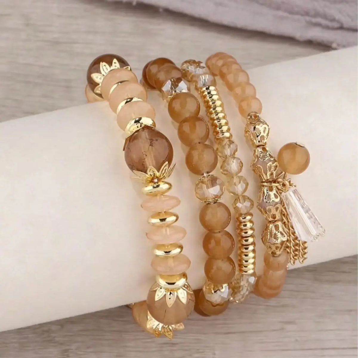 Crystal Bead Bracelet – Imitation Agate Pearl Tassel Chain Bead Bracelet Set Qme yellow