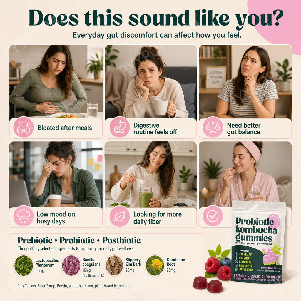 Probiotic Kombucha Gummies | Prebiotic Postbiotic – 30ct Probiotic Gummies Qst