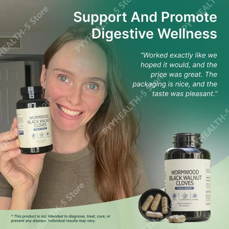Wormwood Black Walnut Clove Capsules – 60 Vegan Gut Support Herbal Supplement Qst