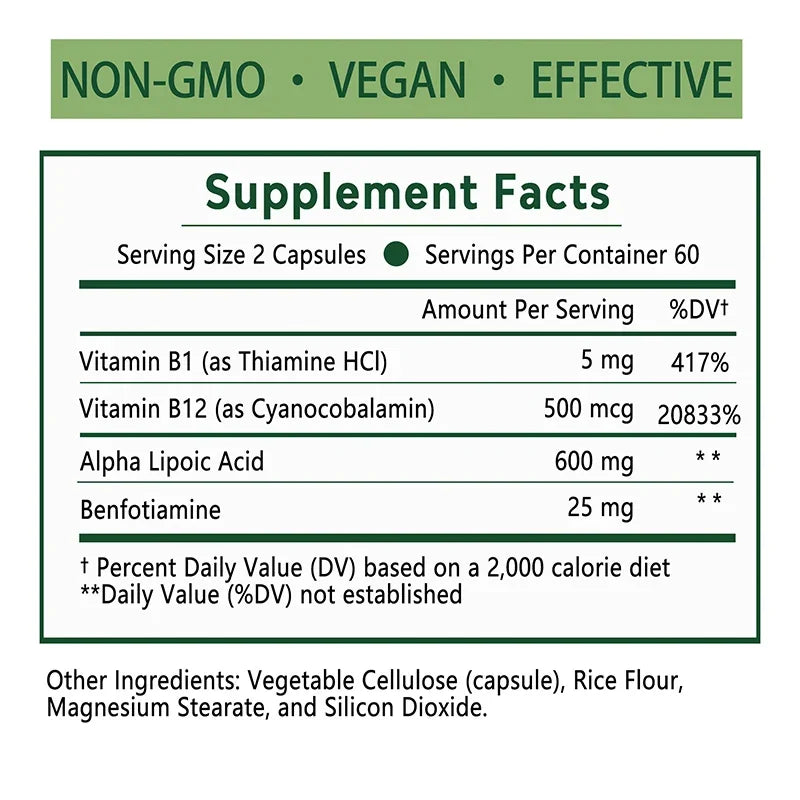 Alpha Lipoic Acid 600mg Capsules – ALA B1 B12 Benfotiamine Antioxidant Supplement Qst
