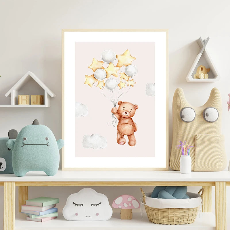Cartoon Animals Moon Stars Canvas Wall Art Poster | Home Decor Canvas Wall Art Qst
