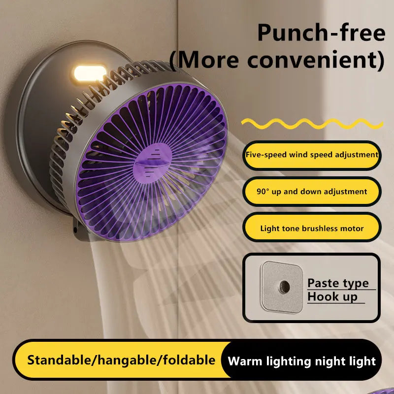 5000mAh 3-in-1 Foldable Rechargeable Portable Wall Fan Rechargeable Portable Fan Qst 5000mAh Grey USB Type-C