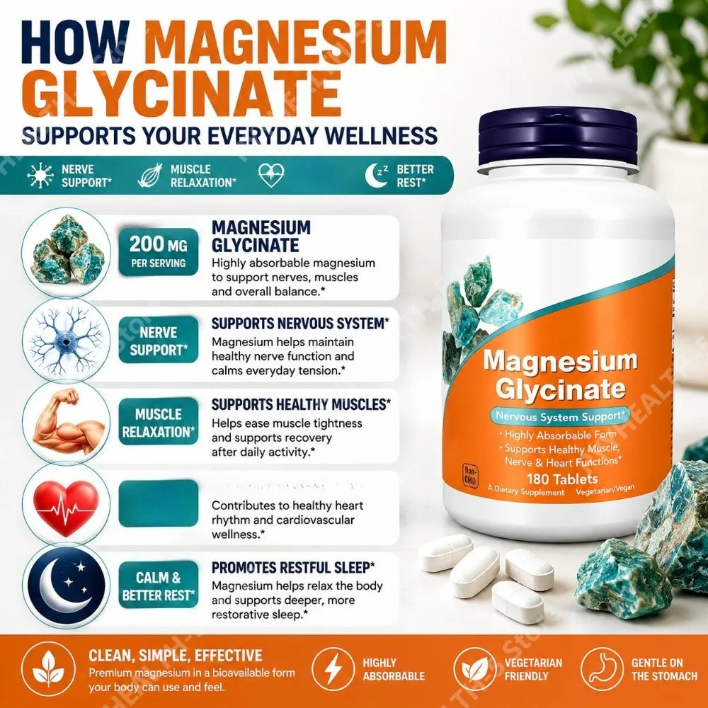 Magnesium Glycinate 180 Tablets – Chelated Bisglycinate Daily Mineral Mineral Supplement Qst