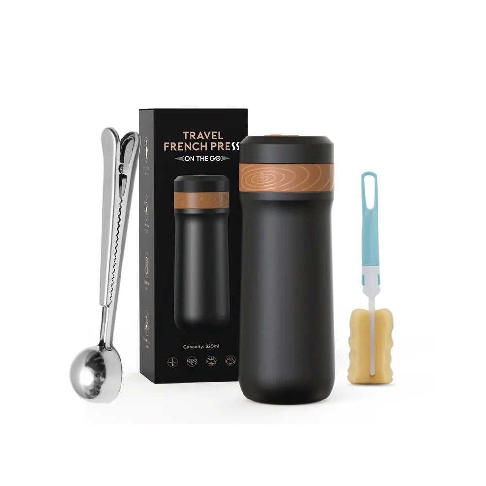 RECAFIMIL 12oz Portable French Press Travel Mug – Camping French Press Travel Mug Qst metal-bl