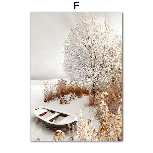 Forest Winter Landscape Canvas Wall Art – Snow & Animal Print Canvas Wall Art Qst 4 20x30cm Unframed