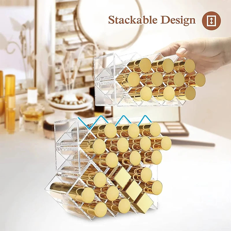 Clear Lipstick Organizer – 10/16 Grid Makeup Storage Stand Makeup Organizer Qst
