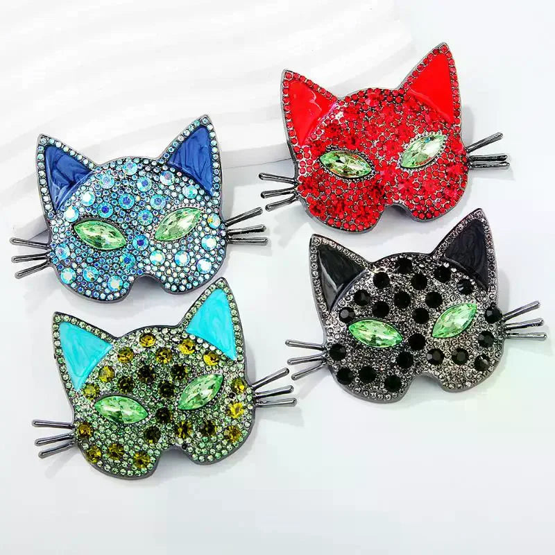 Sparkling Cat Head Brooch | Rhinestone Kitty Lapel Pin, 4 Colors Lapel Pin Brooch Qme